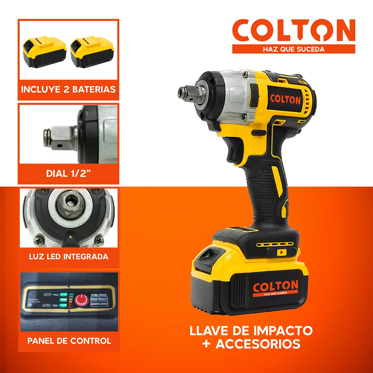 COLTON - Llave Impacto 350N/M Colton + Accesorios + 2 Baterías