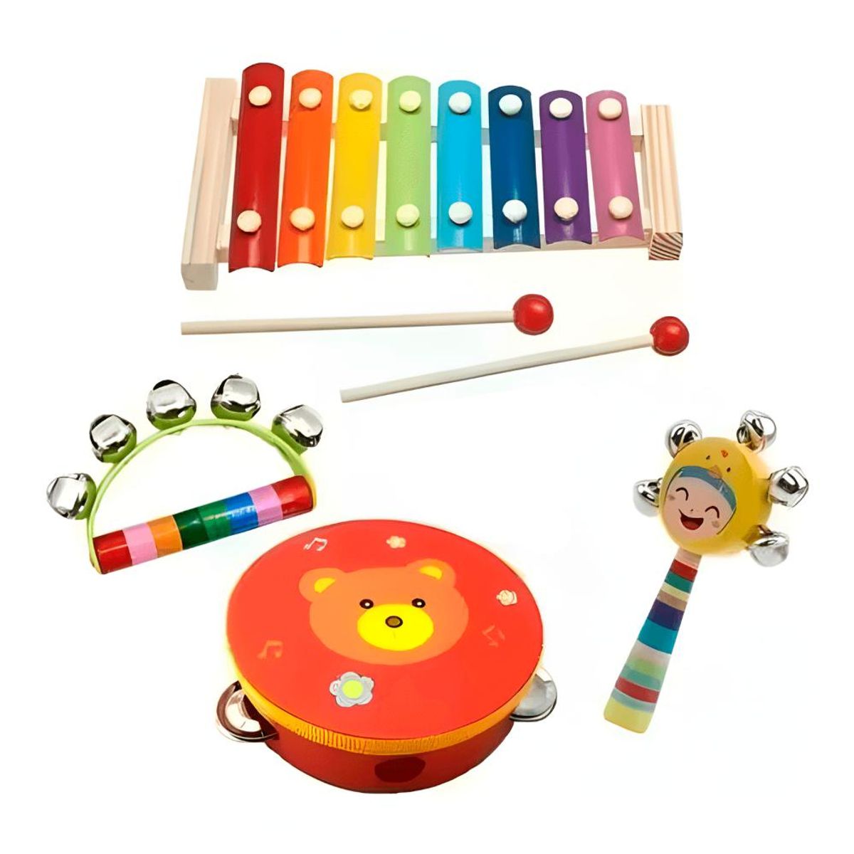 ARTIDIX - Metalófono 8 Notas Musicales Con Sonajero Y Pandero