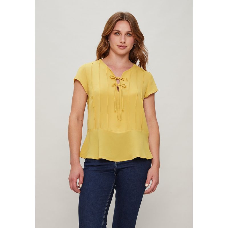 ASH - Blusa Manga Corta Mostaza Mujer Ash