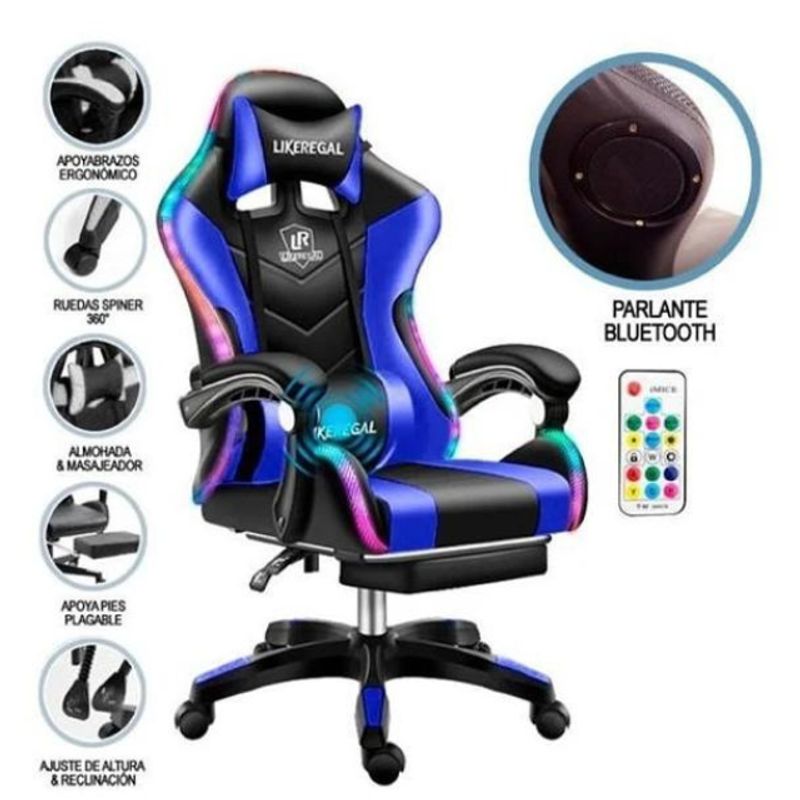 GENERICO - Silla Gamer Con Luz Rgb Reposapiés Y Masajeador Reclinable C