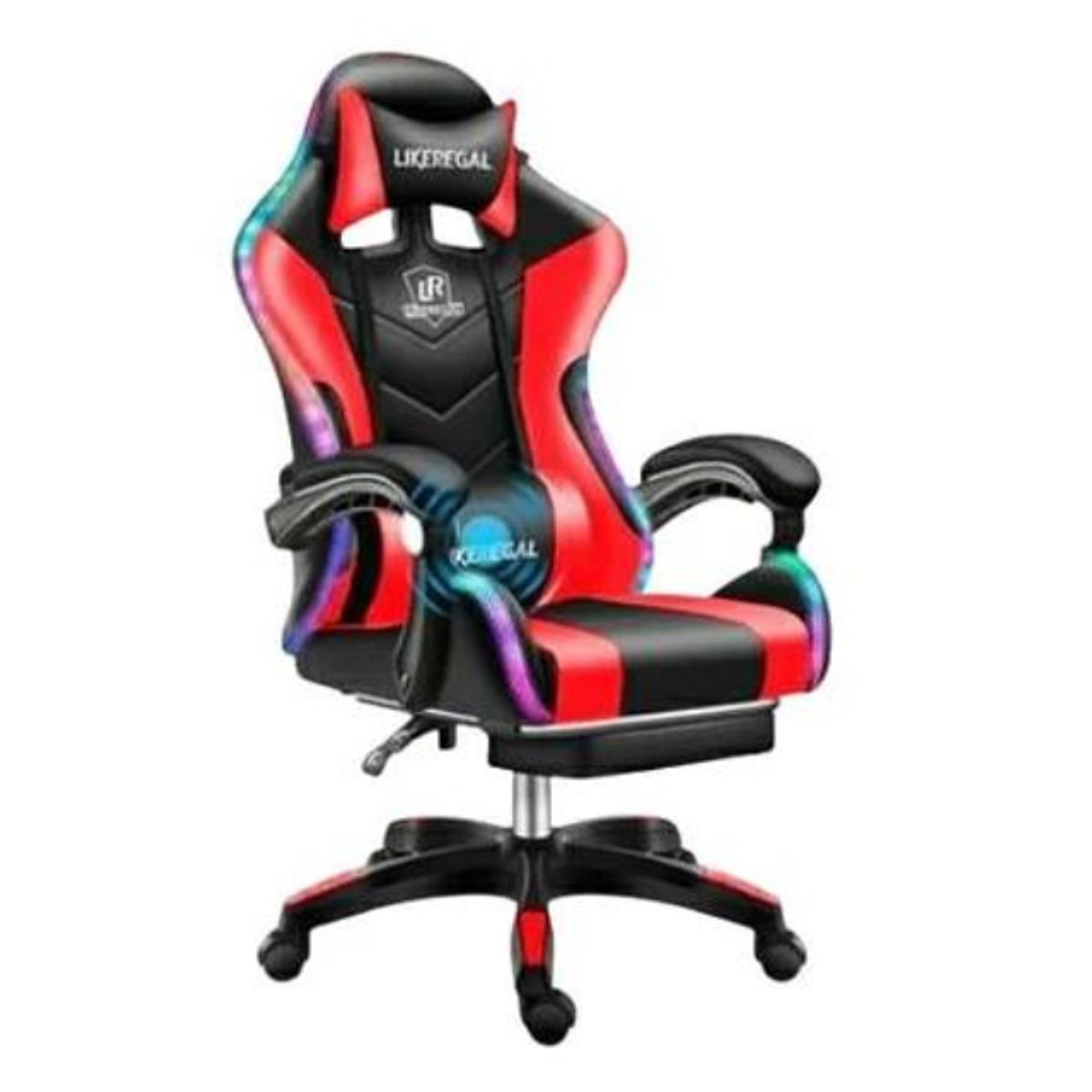 GENERICO - Silla Gamer Con Luz Rgb Reposapiés Y Masajeador Reclinable C ROJA
