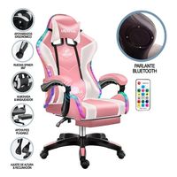 Silla Gamer Con Luz Rgb Reposapiés Y Masajeador Reclinable C ROSA