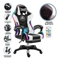 Silla Gamer Con Luz Rgb Reposapiés Y Masajeador Reclinable C BLANCA