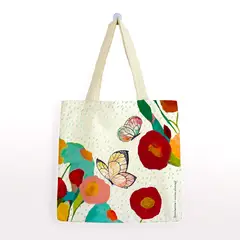 GENERICO - Bolsa Algodón Pequeña Butterfly 2 Mariposas sobre las flores