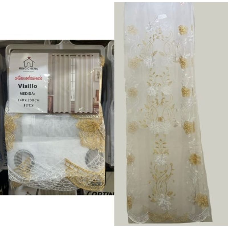 GENERICO - VISILLO BORDADO CON ARGOLLAS FLORES DORADAS 2 PAÑO 140X230 C/U MCHENG
