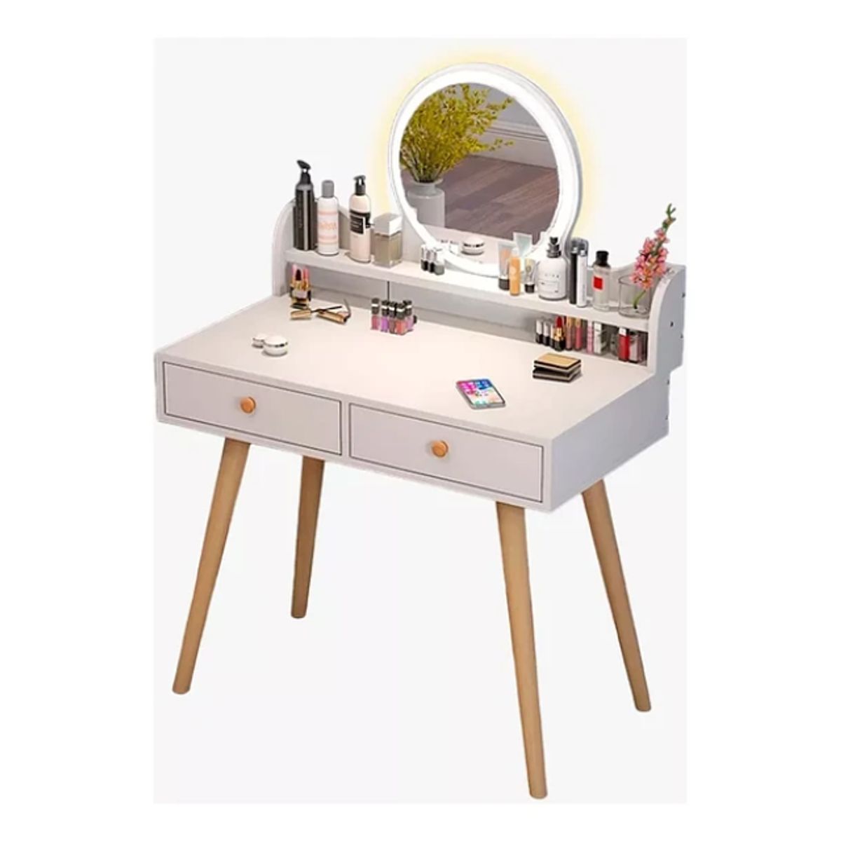 GENERICO - Tocador Minimalista 2 Cajones Espejo Con Luz