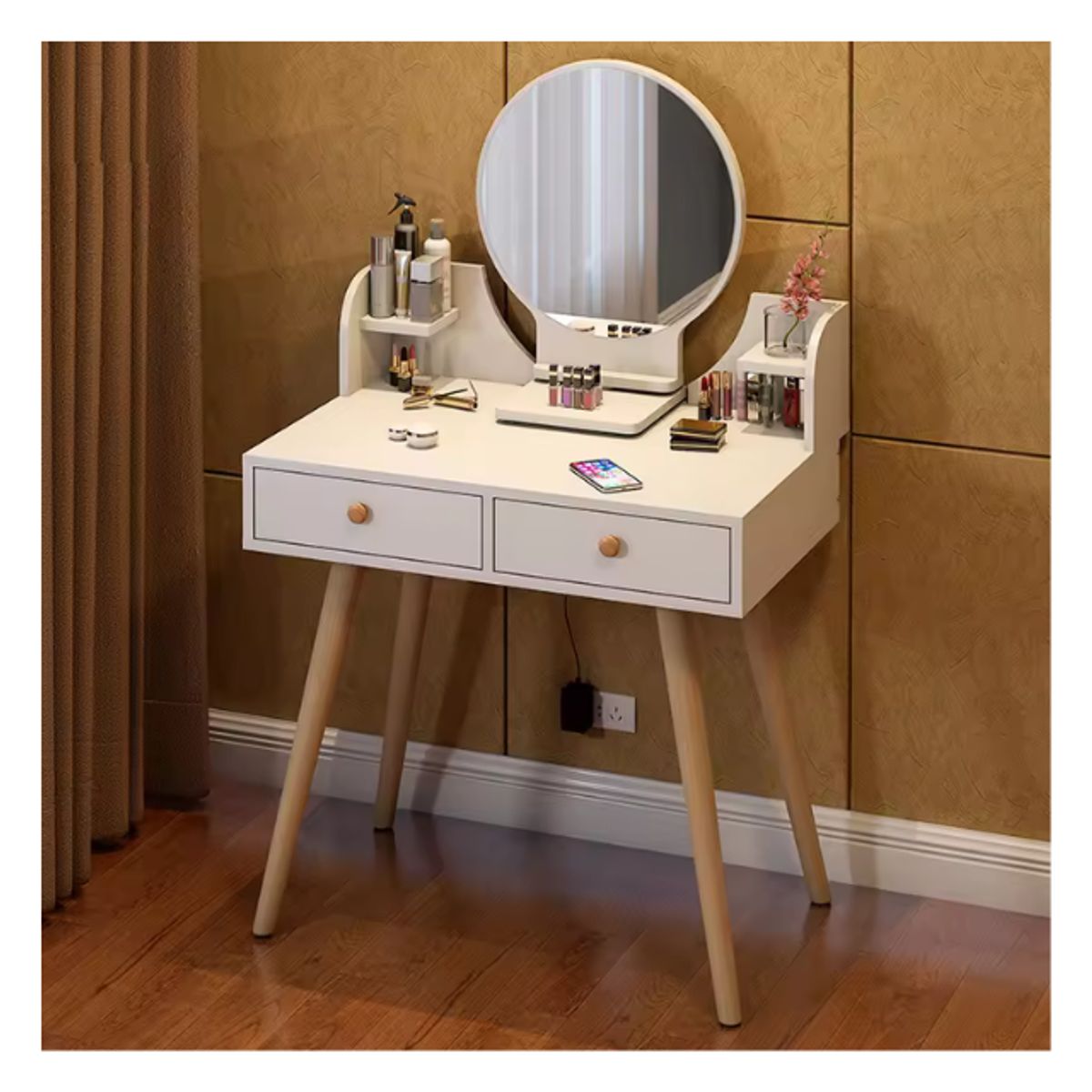 GENERICO - Tocador Minimalista 2 Cajones Espejo Con Luz