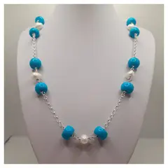 CAT JOYAS - Collar de plata con turquesa y perlas de río