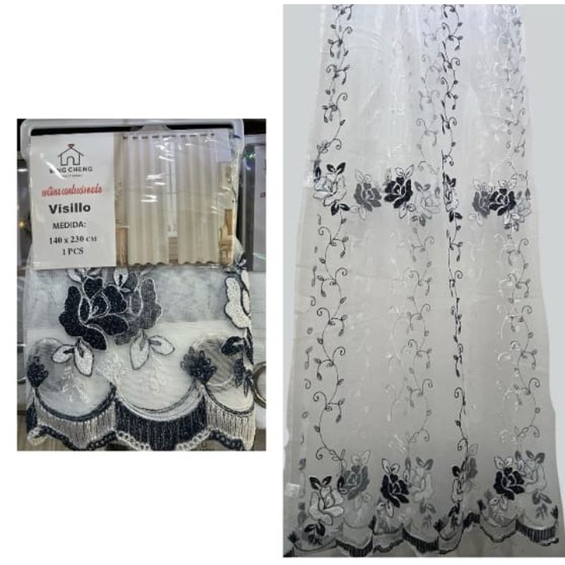 GENERICO - VISILLO TRASLUCIDA DISEÑO BORDADO ROSA AZUL OSCURO 1 PAÑO 140X230 MCHE