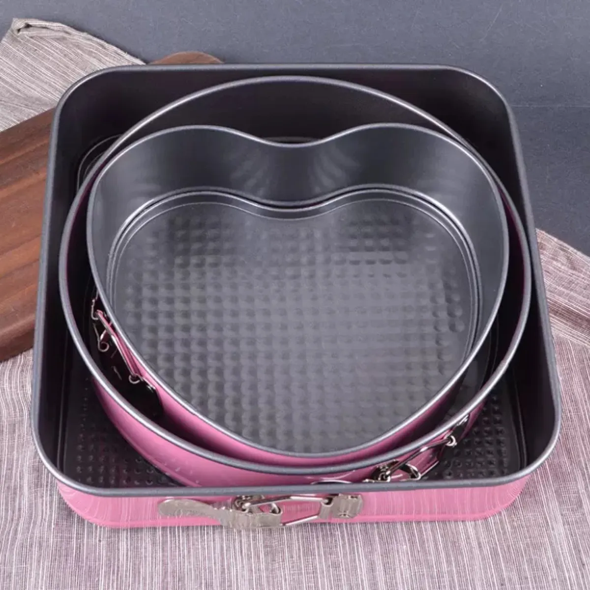 HOMESTAR - Set 3 Moldes Repostería Torta Antiadherente Rosa