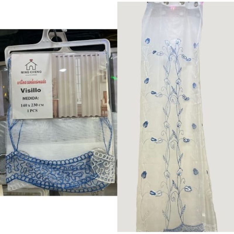 GENERICO - VISILLO TRASLUCIDA BORDADO ROSA AZUL 2 PAÑO 140X230 C/U MCHE
