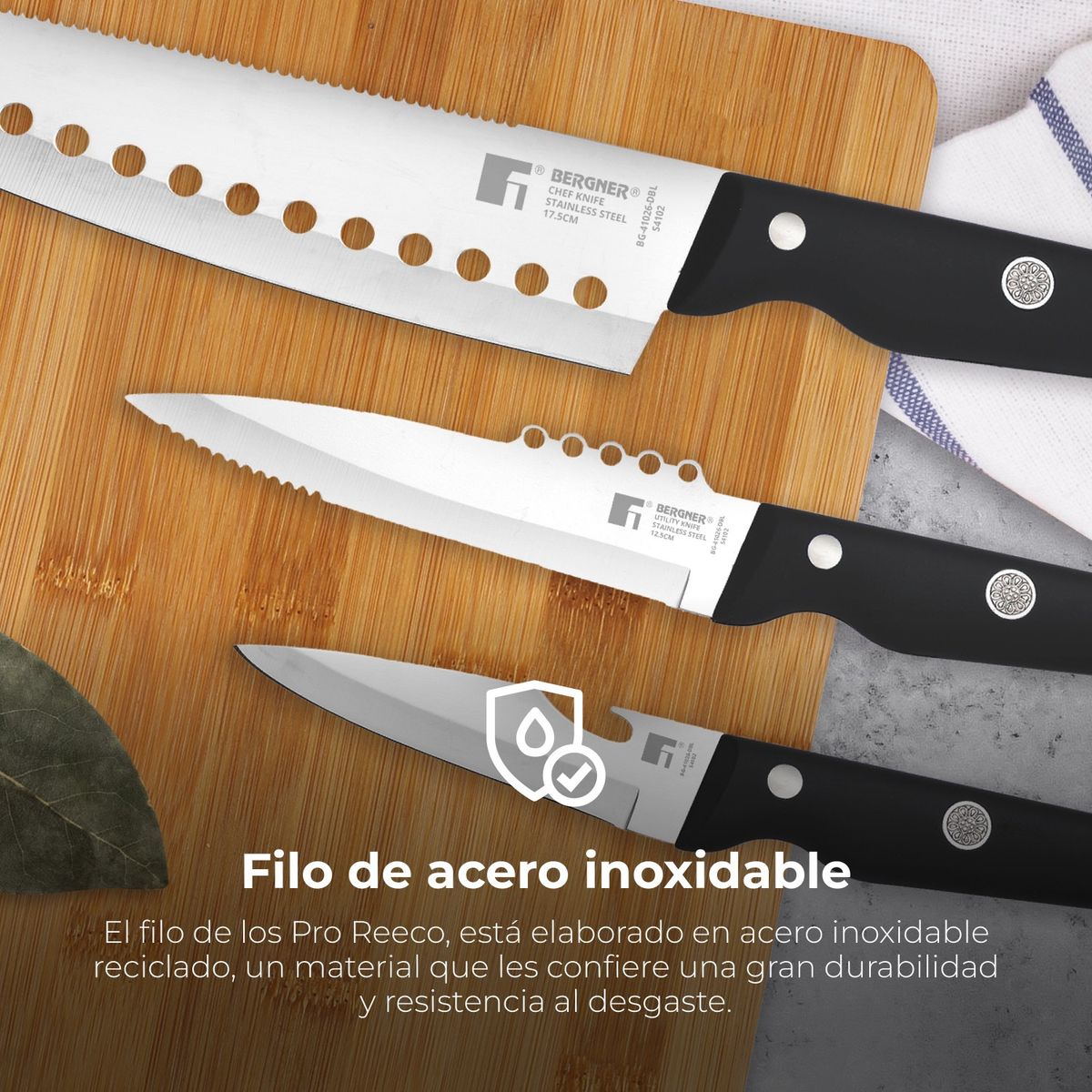 BERGNER - SET 3 CUCHILLOS ACERO INOXIDABLE REECO