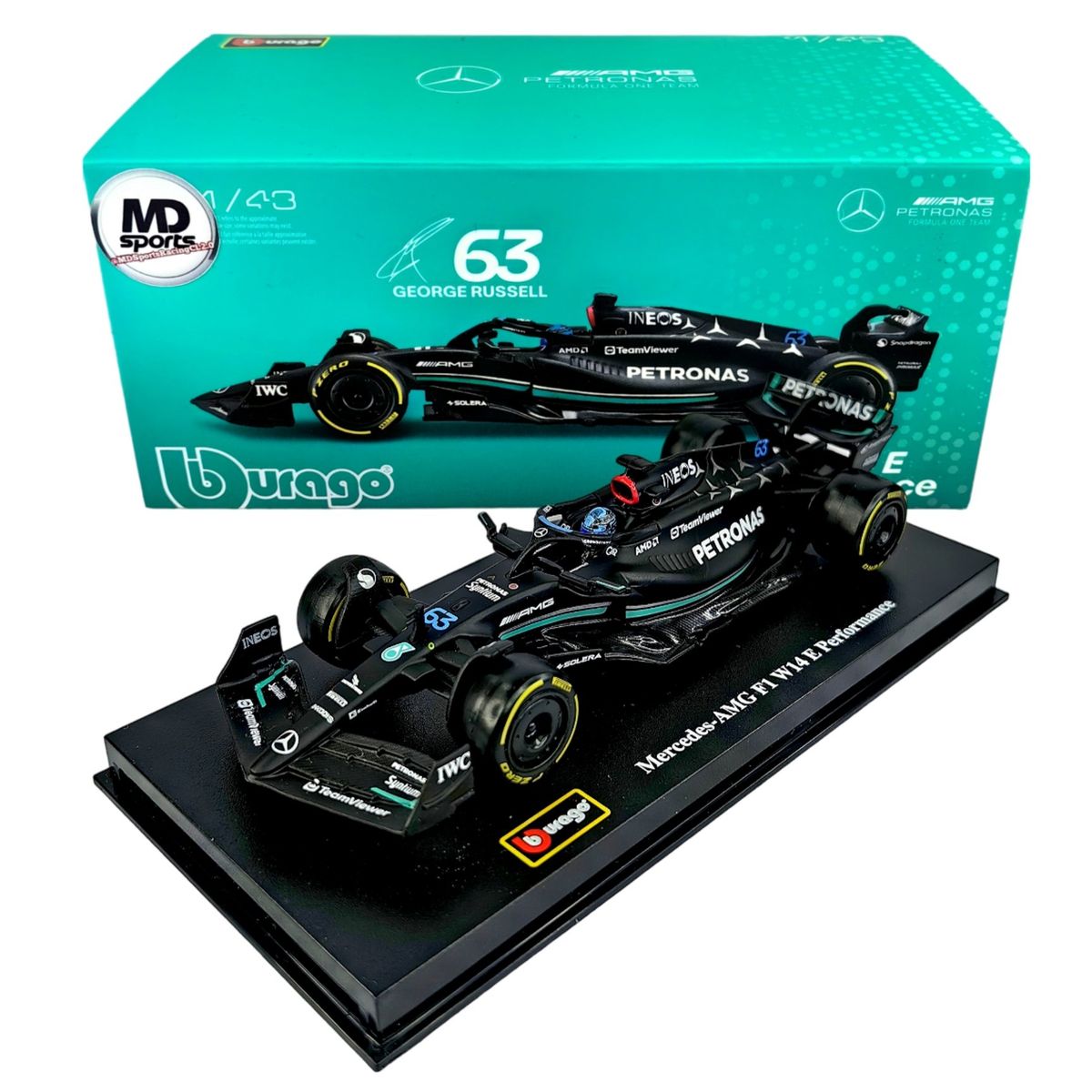 BBURAGO - Auto F1 Mercedes W14 2023 #63 Russell Caja Acrilica 1:43