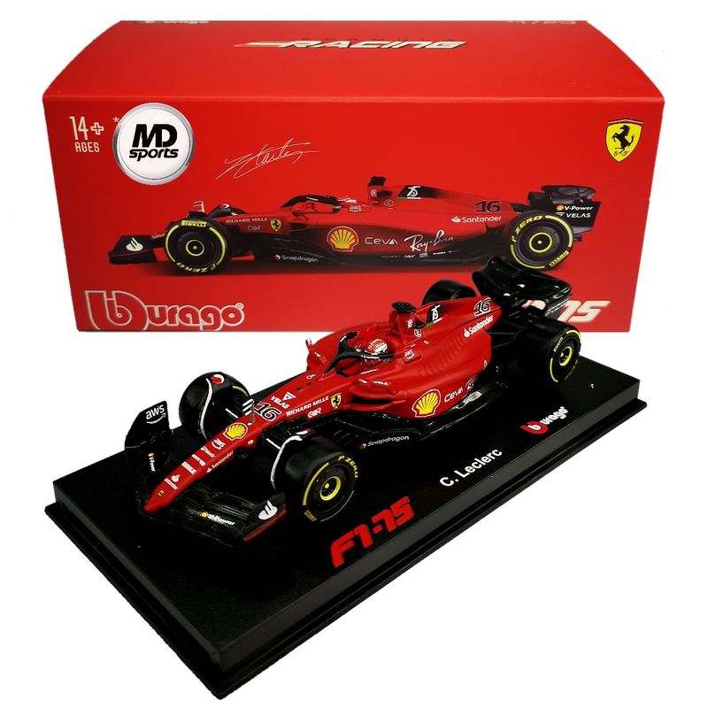 BBURAGO - Auto F1 Ferrari F1-75 2022 #16 C. Lelcerc Caja Acrilica 1:43