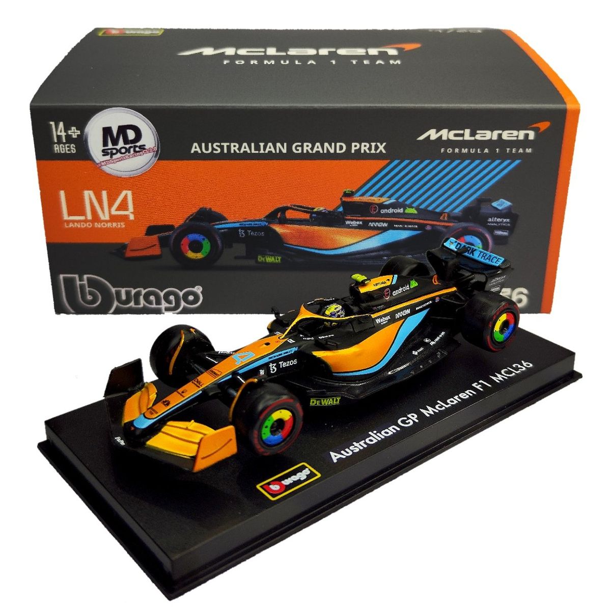 BBURAGO - Auto F1 Mclaren MCL36 2022 #4 L. Norris Caja Acrilica 1:43