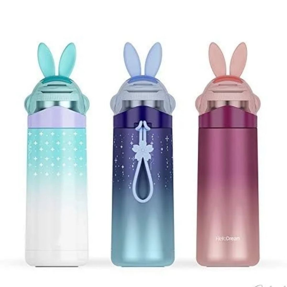 HOMESTAR - Botella Térmica Azul Medianoche Degradado con Tapa de Conejo Nieve