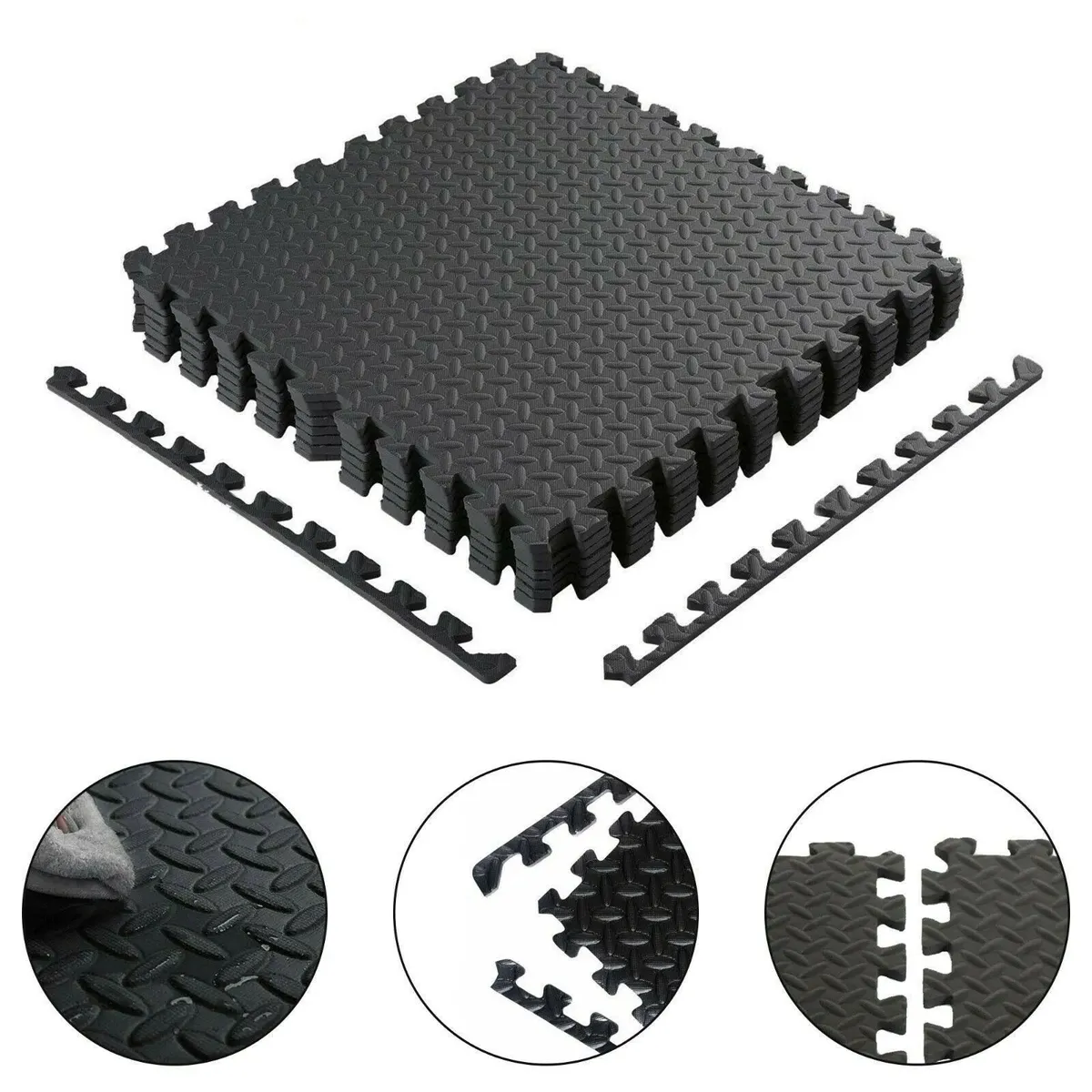 GENERICO - Pack X 4 Tatami Alfombra Encastrable 60x60x1.2cm Goma Eva negro