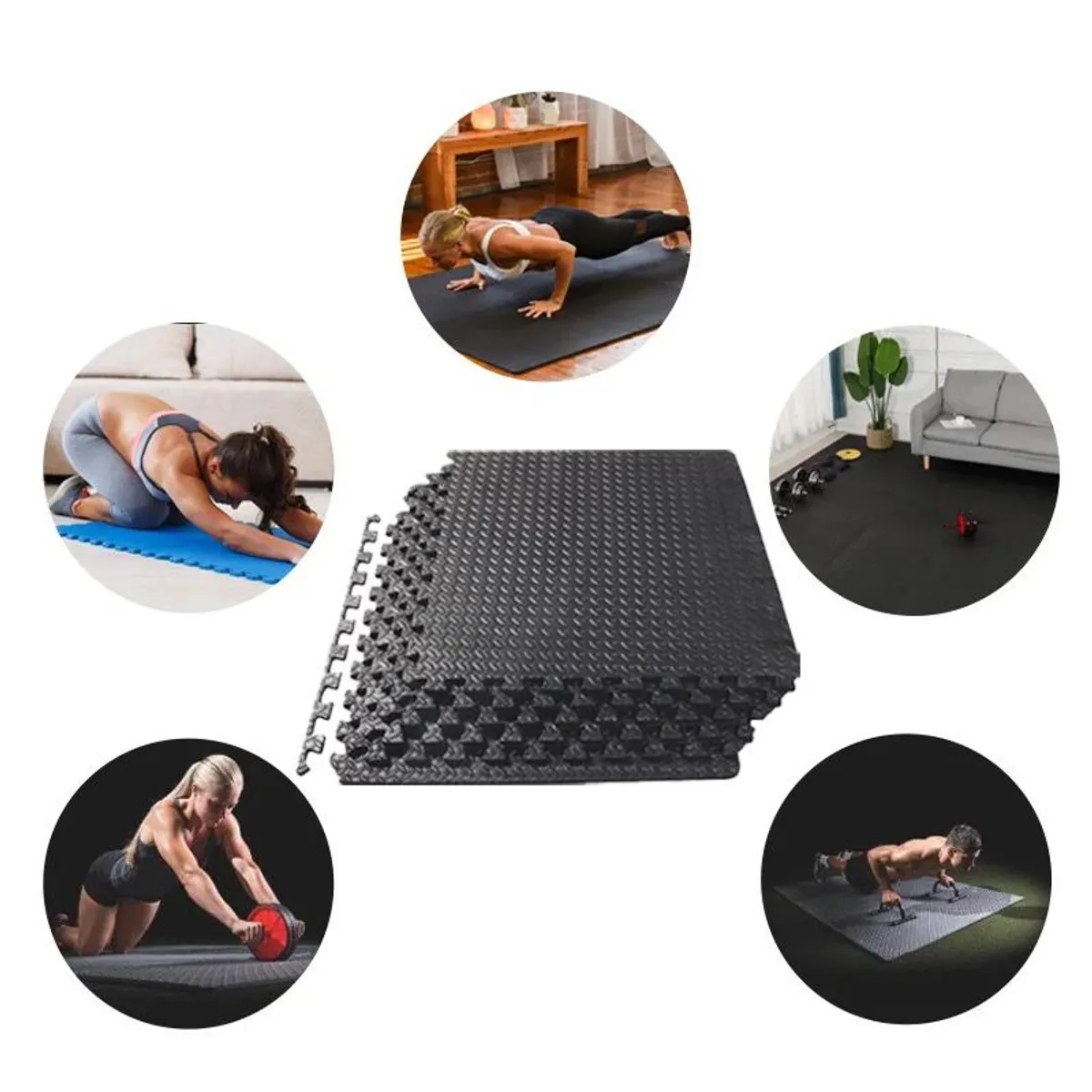 GENERICO - Pack X 4 Tatami Alfombra Encastrable 60x60x1.2cm Goma Eva negro