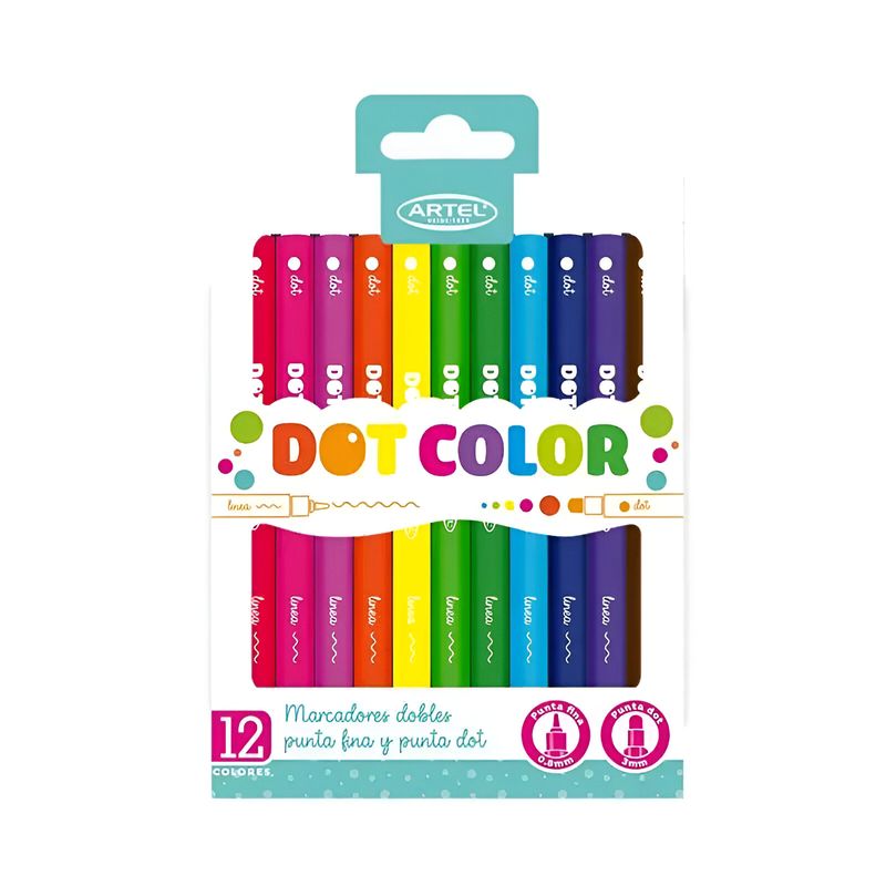 ARTEL - Set 12 Marcadores de colores doble punta, fina y puntitos