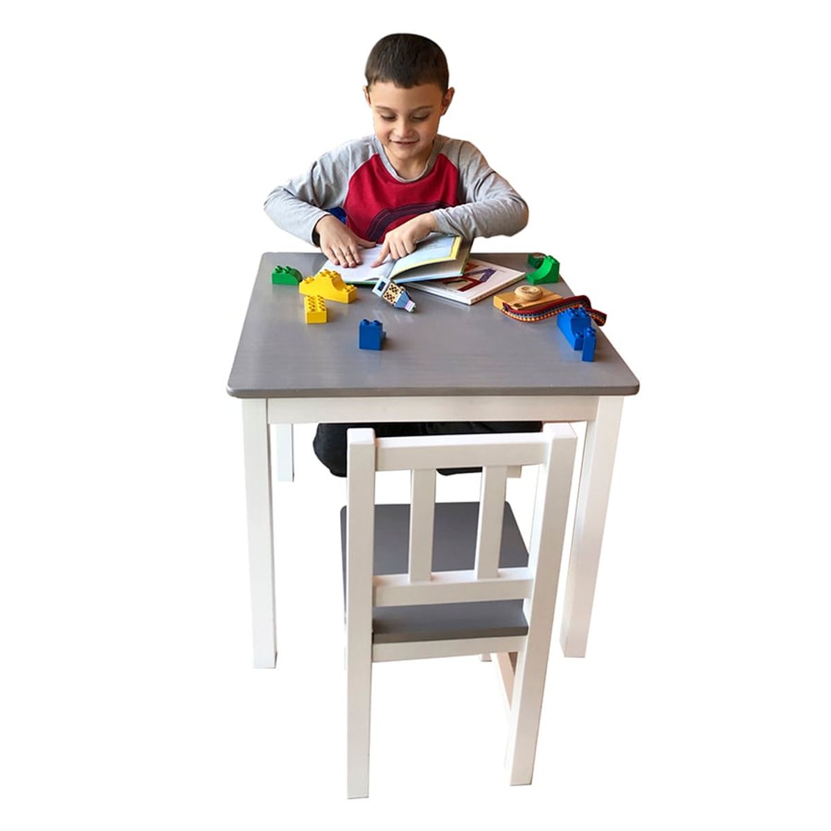 GROWME - Mesa infantil niños con 2 sillas - GRIS con BLANCO