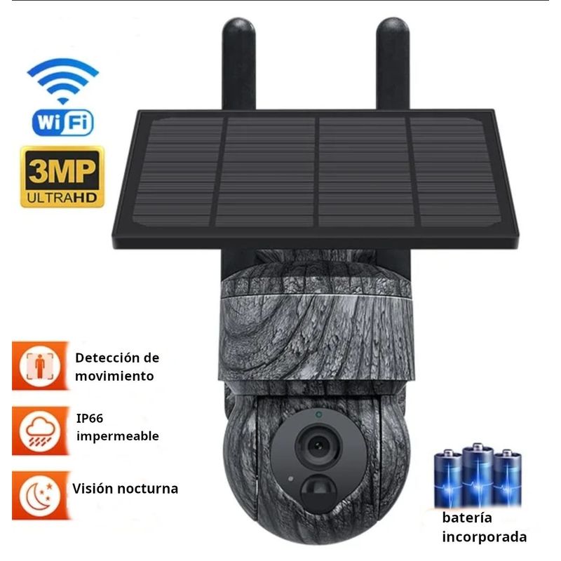 GENERICO - Camara de Seguridad con Panel Solar WIFI - Color Camuflaje