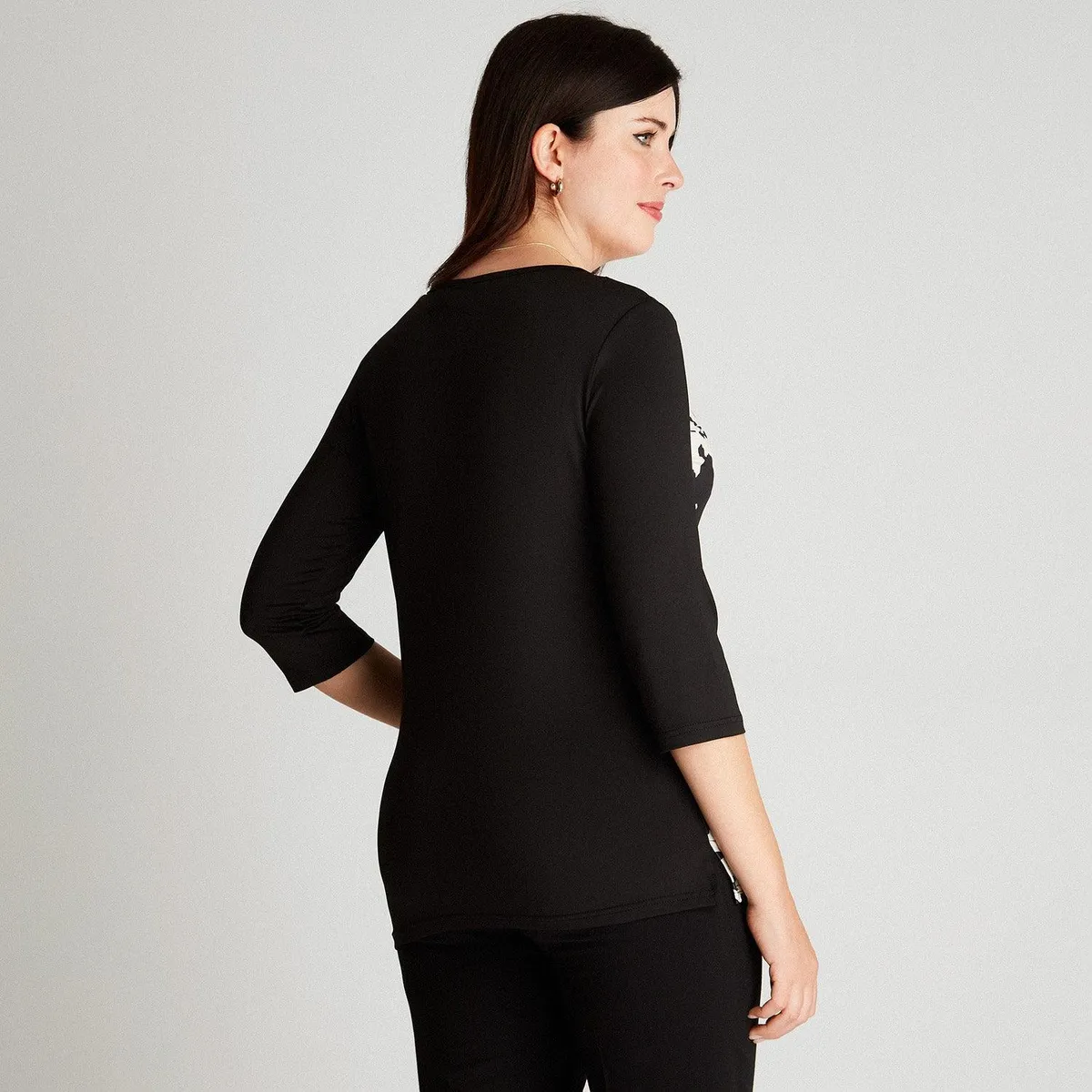 LORENZO DI PONTTI - Polera Negro Manga 3,4 Estampado Cuello Redondo