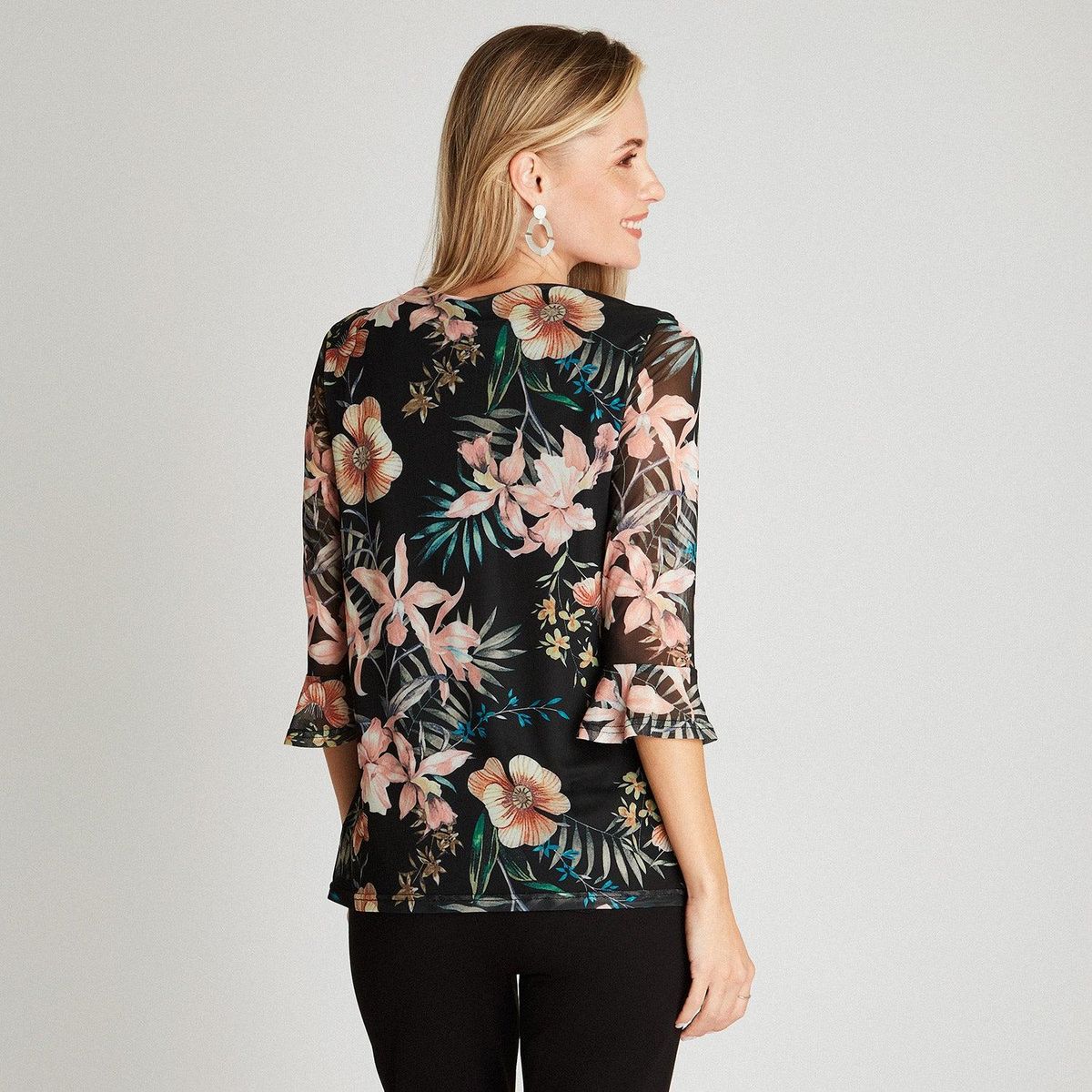 LORENZO DI PONTTI - Polera Negro Manga Larga Estampado Cuello V