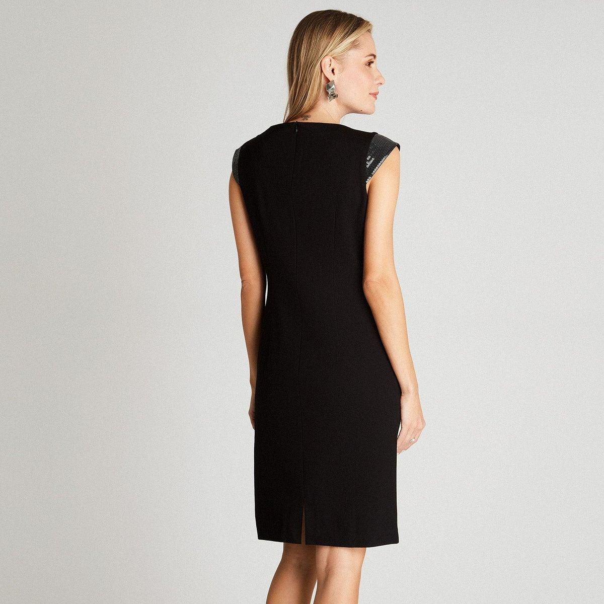 LORENZO DI PONTTI - Vestido Midi Negro Sin Manga Cuello Redondo