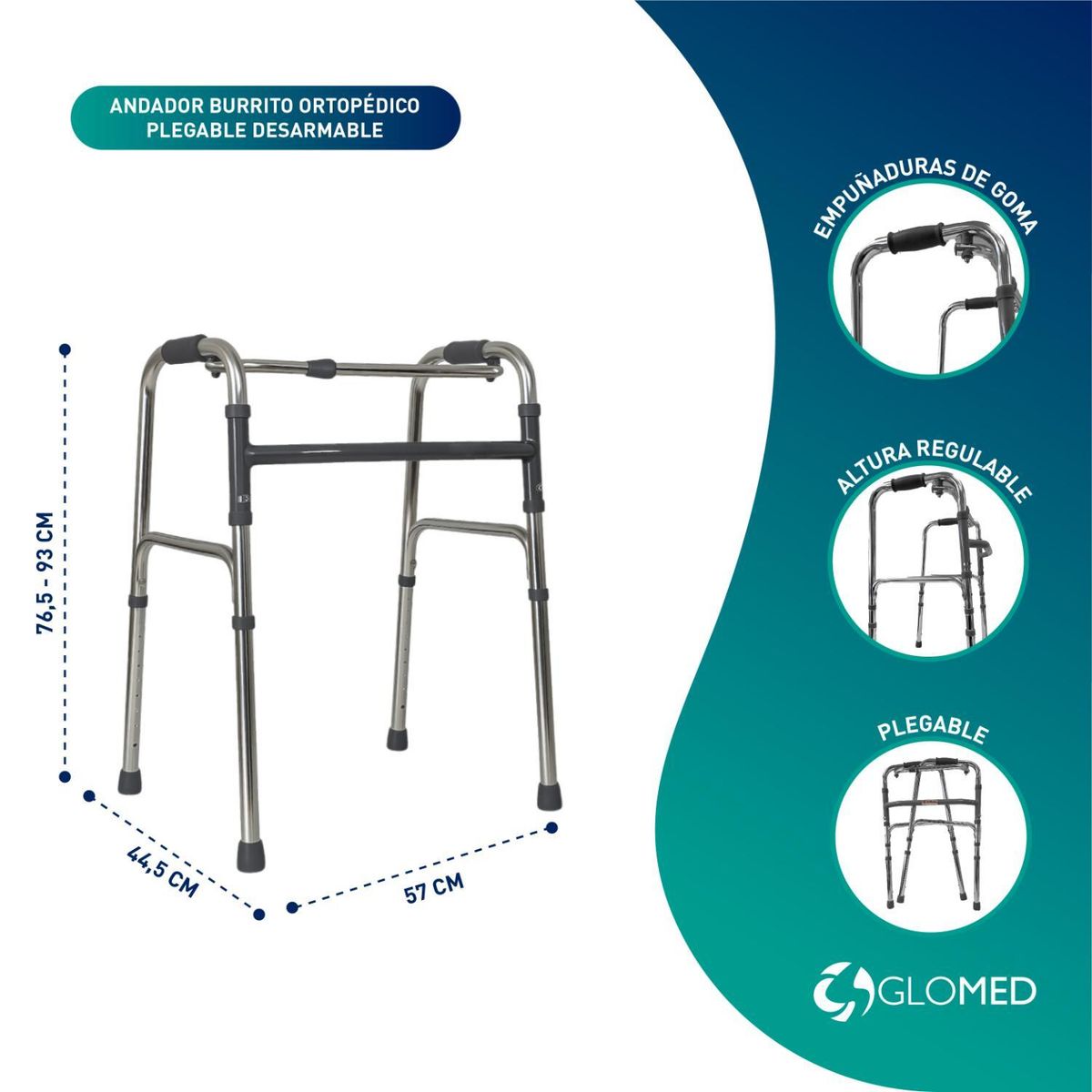 GLOMED - Andador Burrito Ortopédico Plegable Desarmable GLOMED