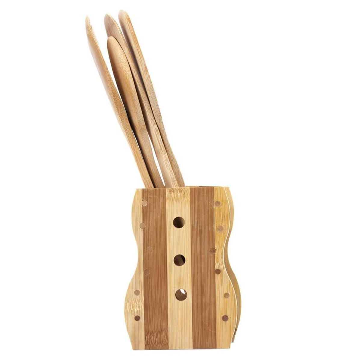 OEM - Juego Utensilios Madera Con Soporte Base 4 Piezas Cocina