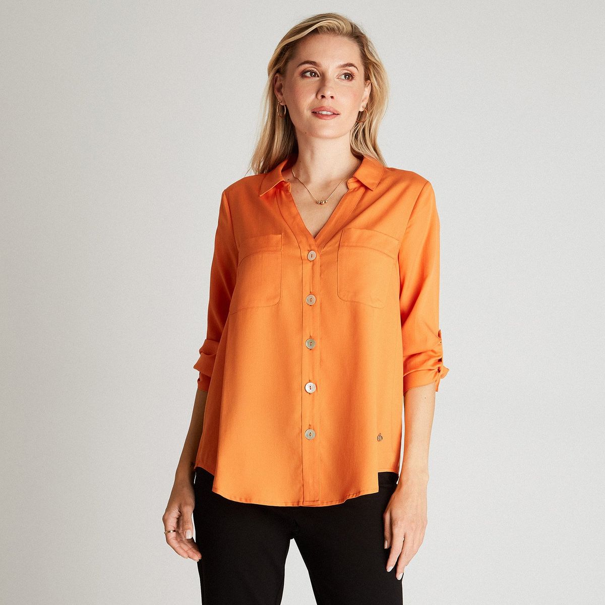 LORENZO DI PONTTI - Blusa Naranja Cuello Camisero LORENZO DI PONTTI
