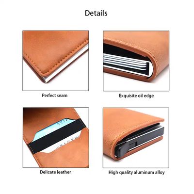 Imagen 2 del producto Billetera Compacta AntiClonación Robo Tarjetero Cuero Cafe