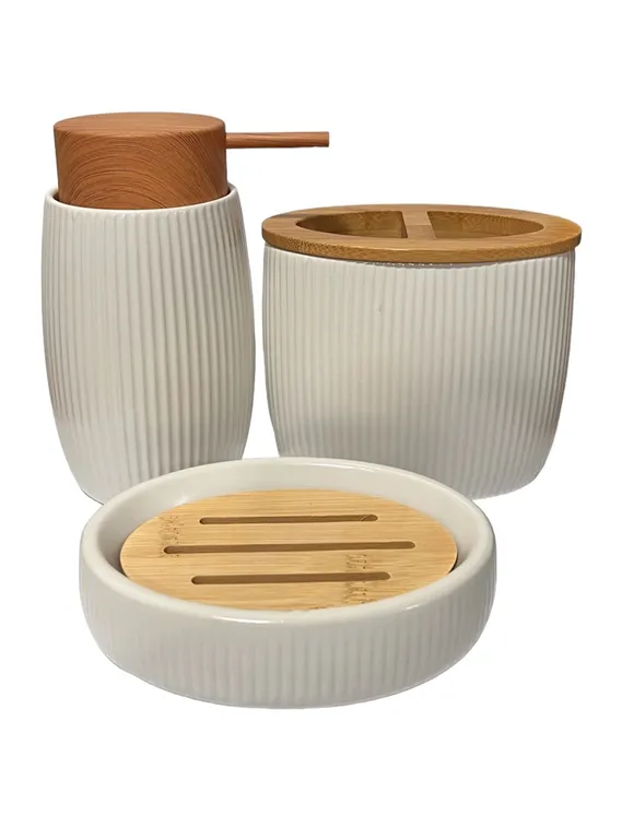 Set Juego De Bano 3 Pieza Ceramica Jabon Dispensador Cepillo