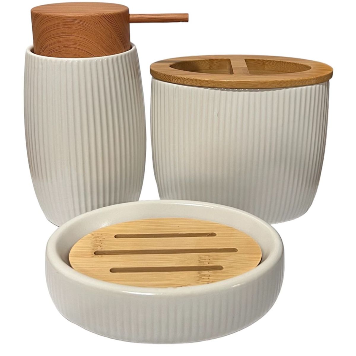 OEM - Set Juego De Baño 3 Pieza Ceramica Jabon Dispensador Cepillo