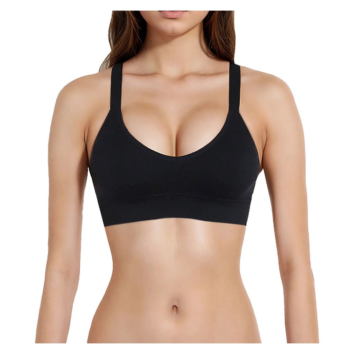 FASHION'S PARK - Sostén Mujer Peto Deportivo Liso Negro Fashion's Park