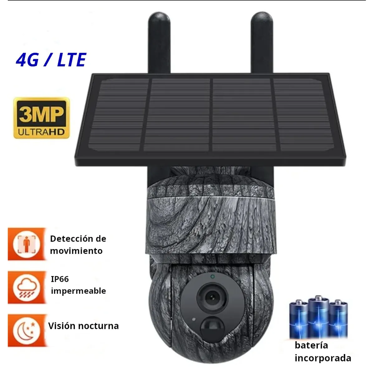 GENERICO - Camara de Seguridad con Panel Solar 4G simcard - Color Camuflaje