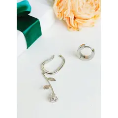 ELBAULDEJUMA - Aro largo rosa sin perforación earcuff plateado