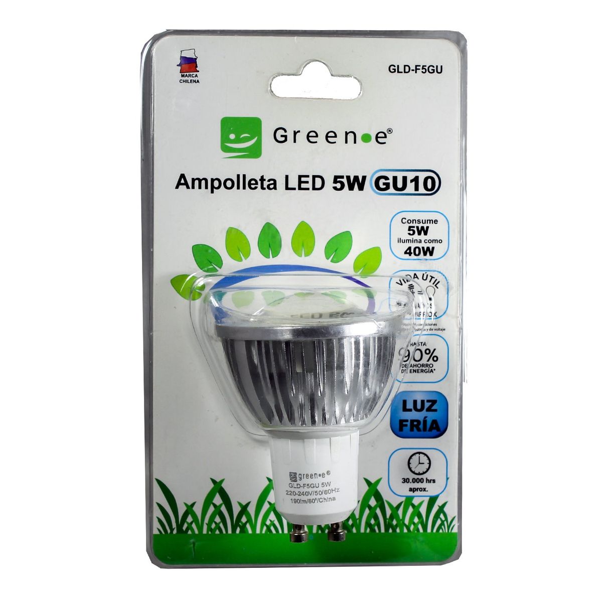 GREEN E - Ampolleta LED 5W GU10 Fría  x 6 Unidades