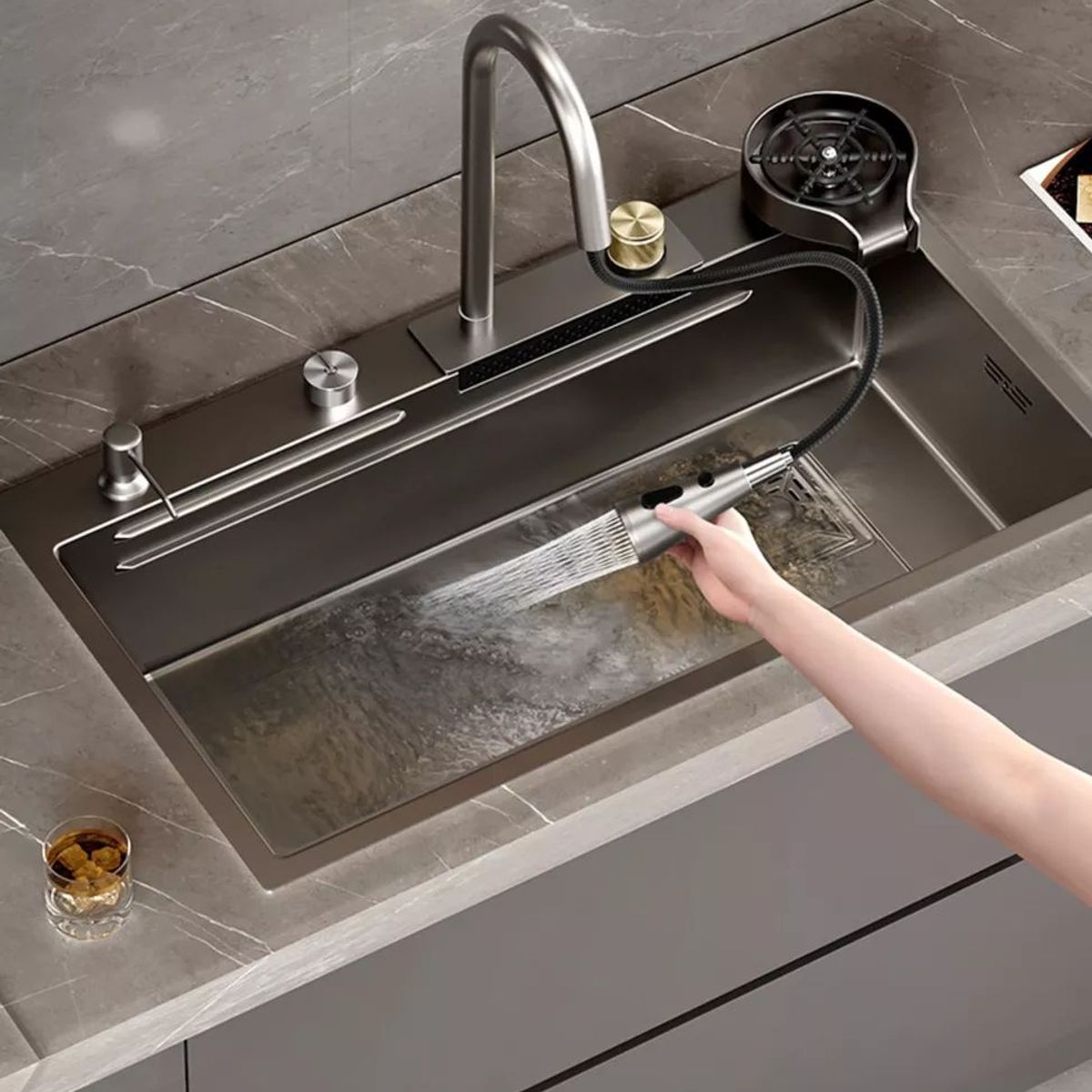 KUANGYE - Combo Lavaplatos Empotrado 80x45cm Acero Inoxidable Lavavaso