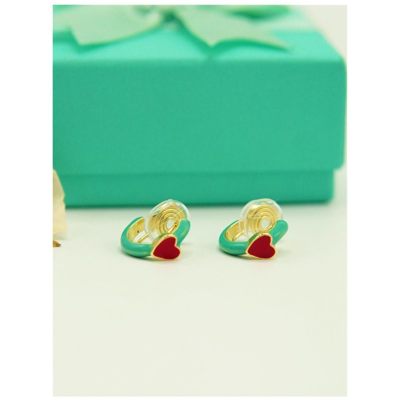 ELBAULDEJUMA - Aros Argollas Turquesa Corazon Rojo Earcuff Sin Perforacion