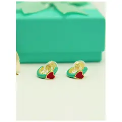 ELBAULDEJUMA - Aros Argollas Turquesa Corazon Rojo Earcuff Sin Perforacion