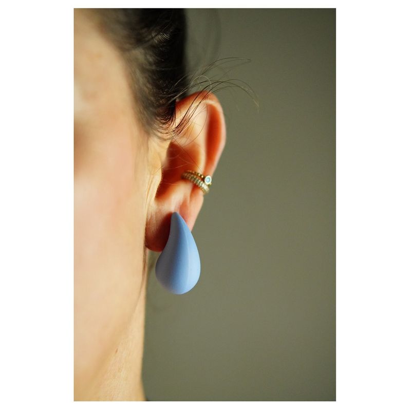 ELBAULDEJUMA - Aros Gota Azul Chapado En Oro 18k Earcuff Sin Perforacion