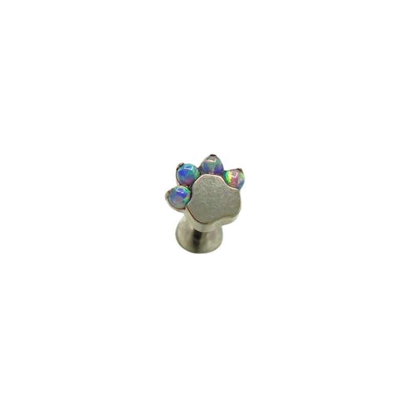 ELBAULDEJUMA - Piercing Labret 8mm Huella Perro Opalo Titanio Astm F136 G23