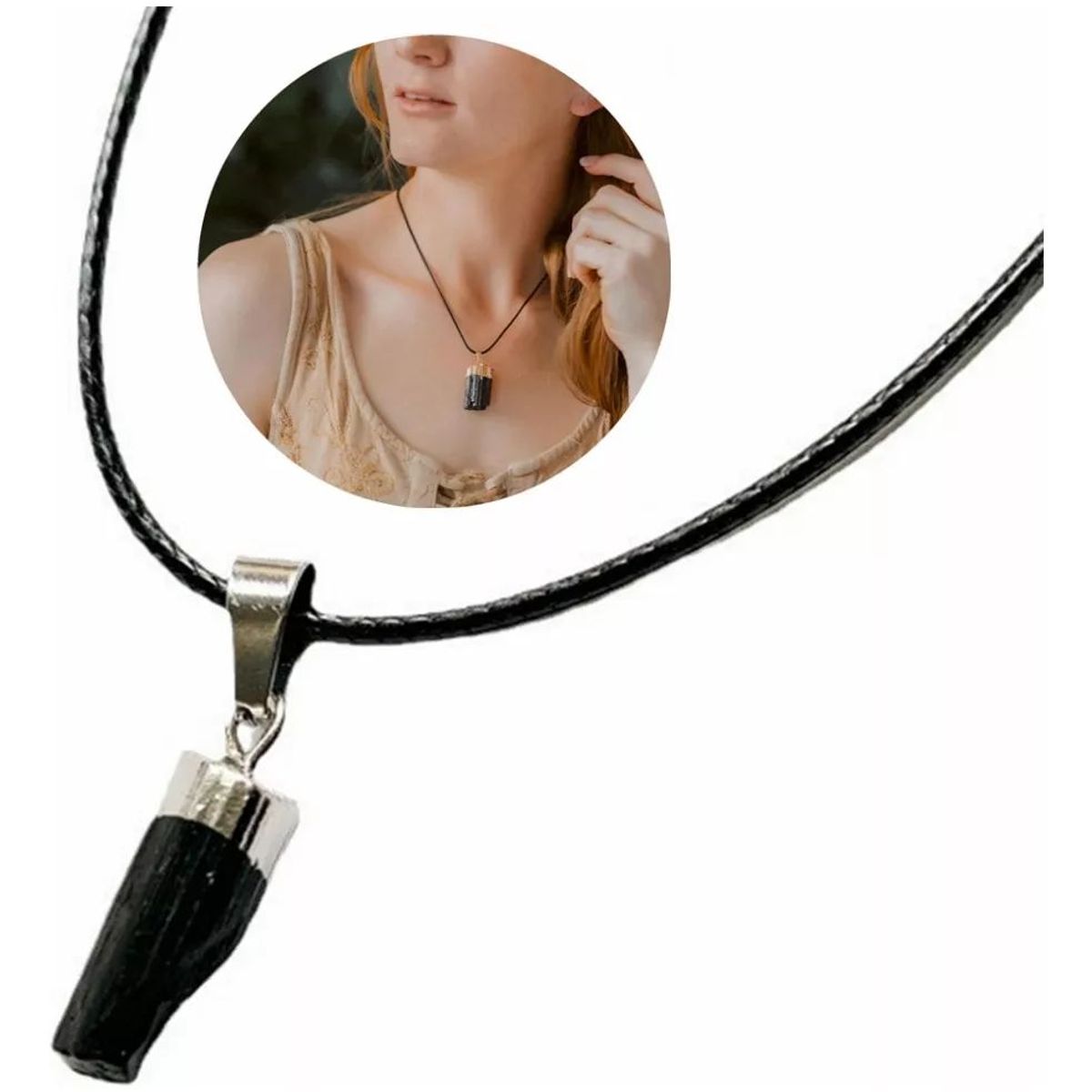 KUANGYE - Colgante Turmalina Negra + Bolsa De Terciopelo Regalo