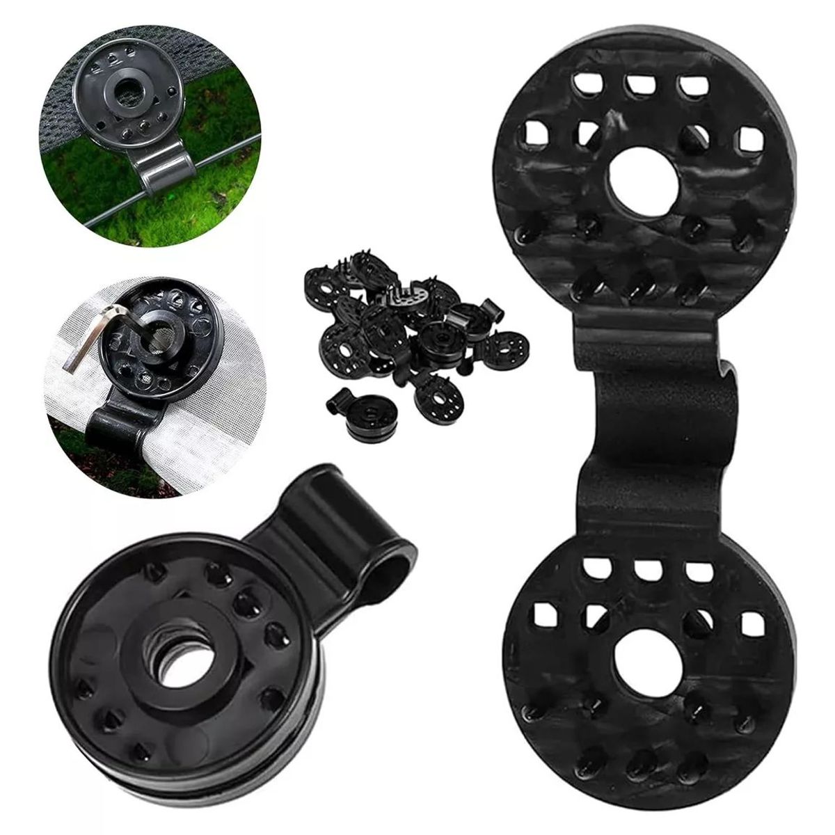 KUANGYE - Set De 20 Clips De Pvc Para Malla Raschel Negro