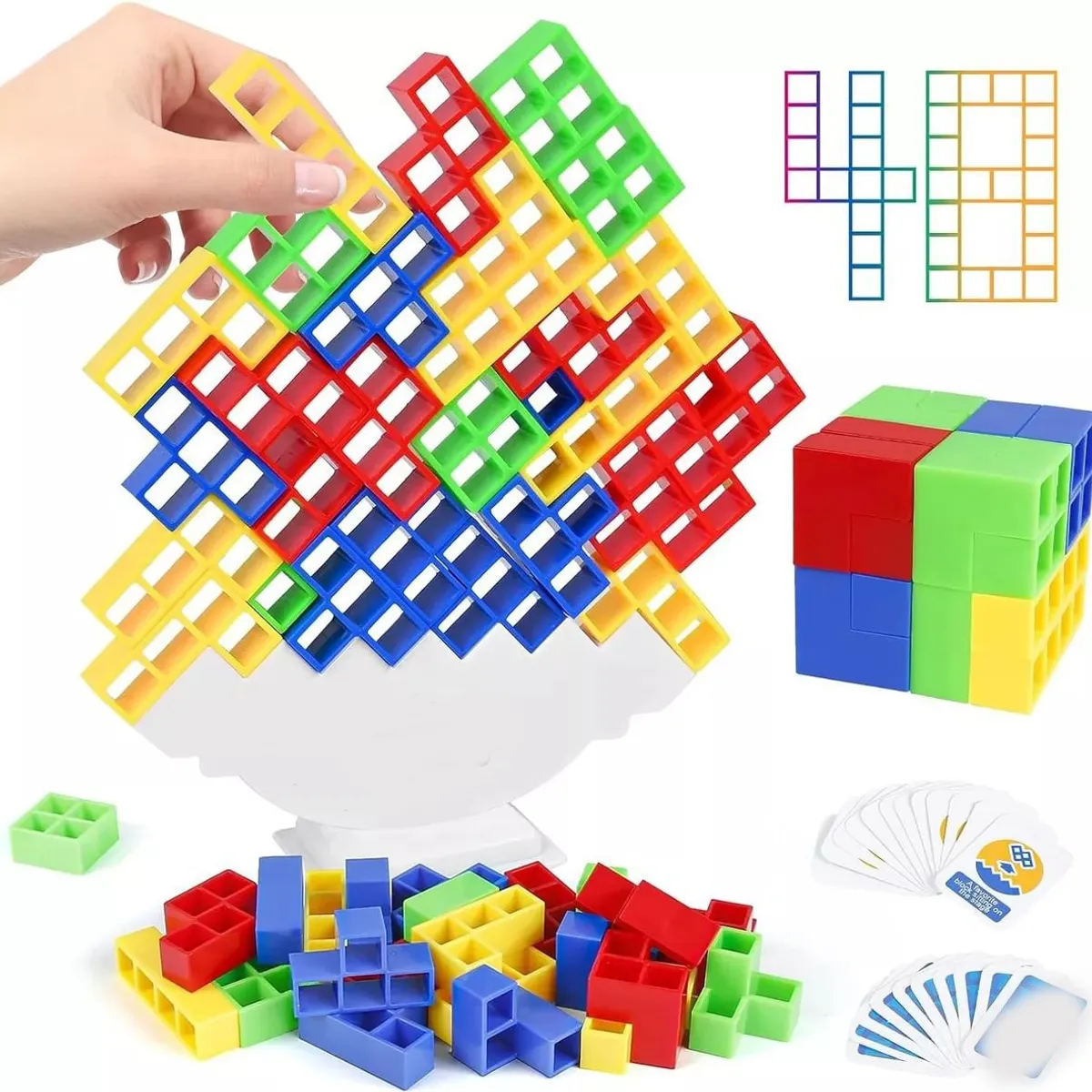 KUANGYE - Juego Tetris Tower Didactic Balance Tetra Tower 48 Piezas