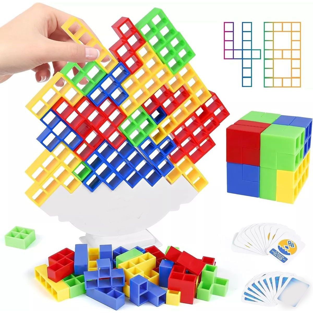 KUANGYE - Juego Tetris Tower Didactic Balance Tetra Tower 48 Piezas