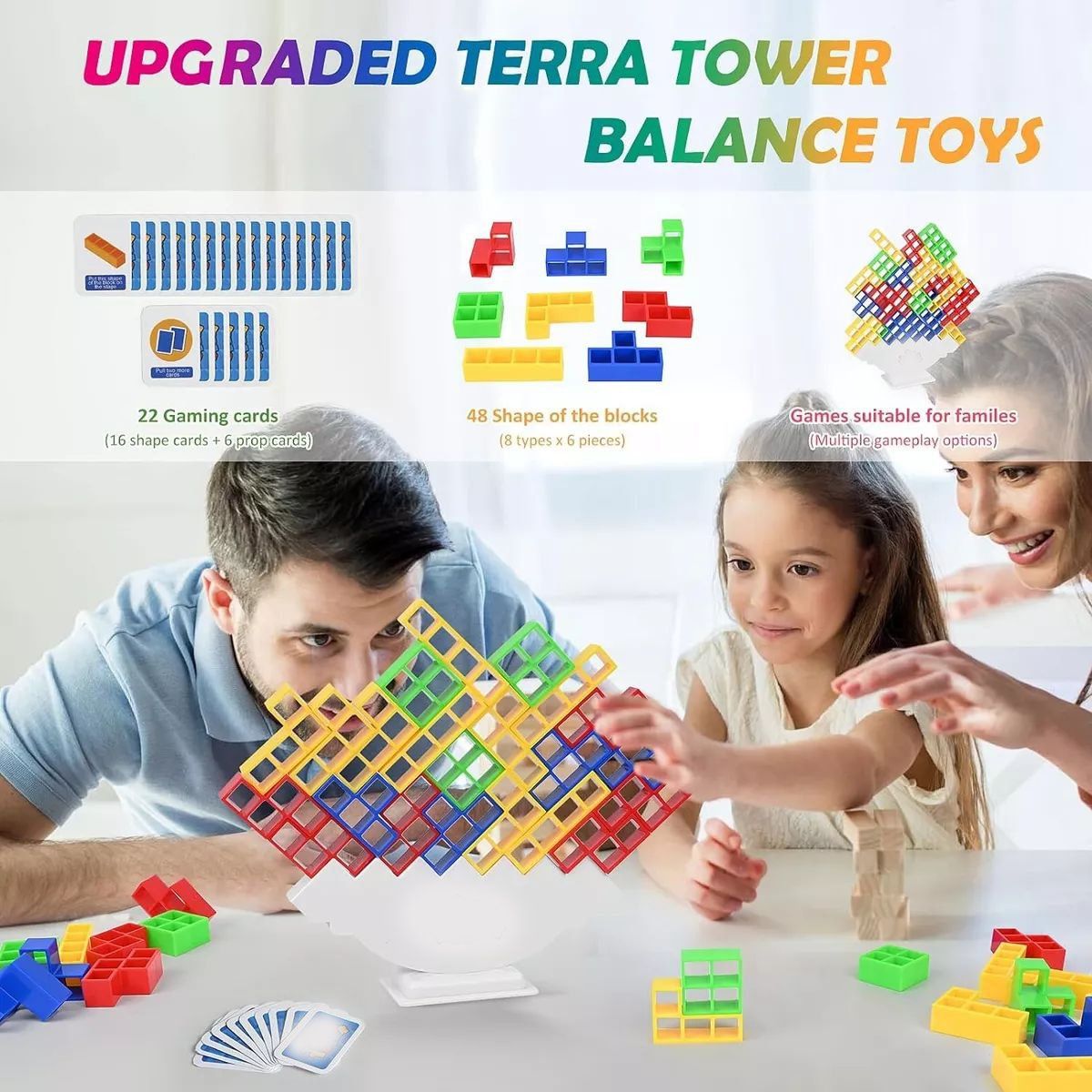KUANGYE - Juego Tetris Tower Didactic Balance Tetra Tower 48 Piezas