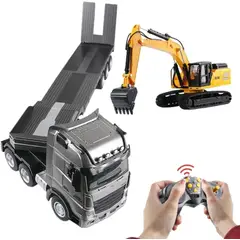GENERICO - RETROEXCAVADORA CON CAMION CON RAMPA CONTROL REMOTO 9 CANALES
