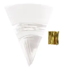 KUANGYE - 50 Bolsas Cono Transparentes ,incluye 50 Amarras